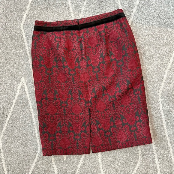 Talbots Red and Black Damask Pencil Skirt w/ Velvet Trim Detail - Picture 3 of 5
